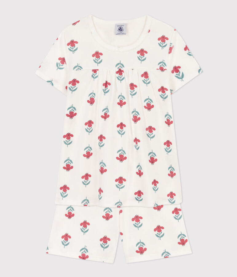 Pyjacourt fleurs avec couronne en coton  petite fille blanc/multicouleur