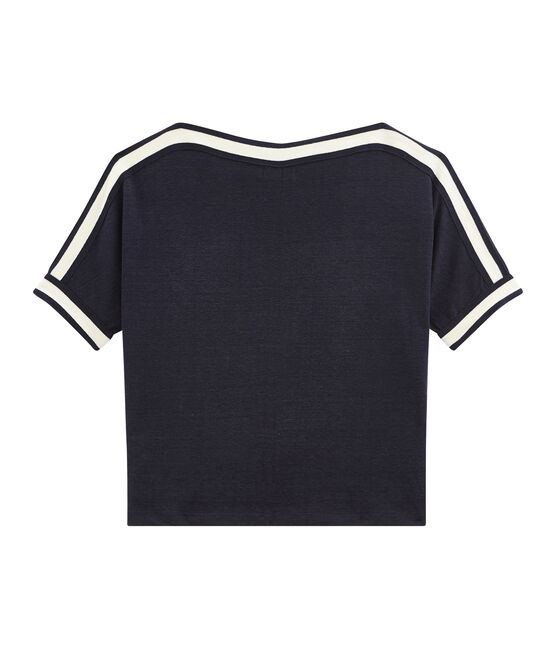 dames tee-shirtmet korte mouwen in linnen blauw SMOKING