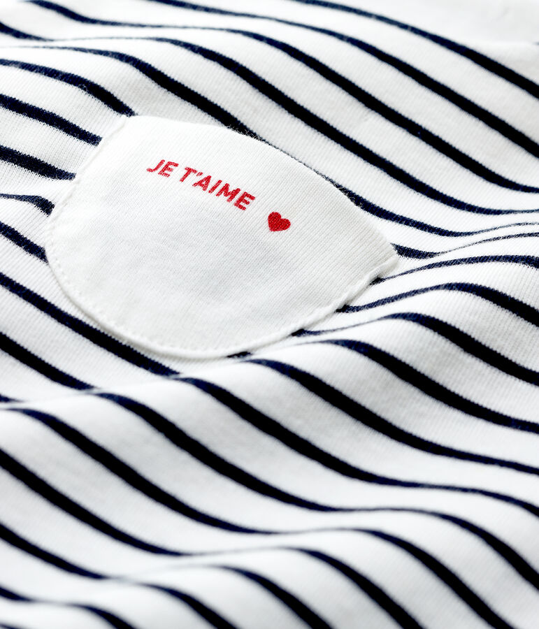 Lange gestreepte overall van biologisch katoen voor baby's wit/blauw