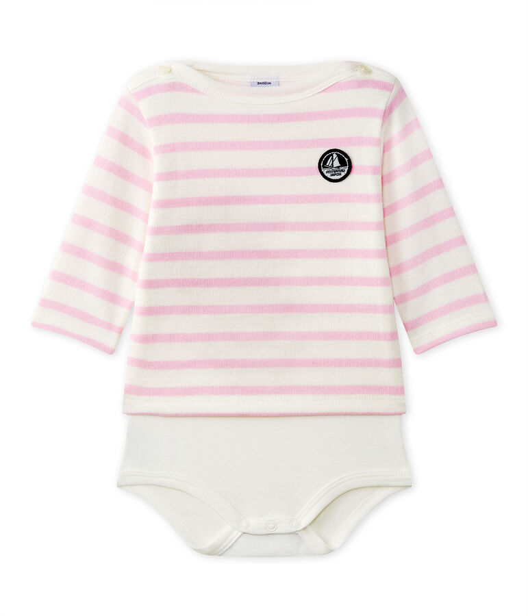 Body marini&egrave;re b&eacute;b&eacute; manches longues blanc MARSHMALLOW/rose BABYLONE