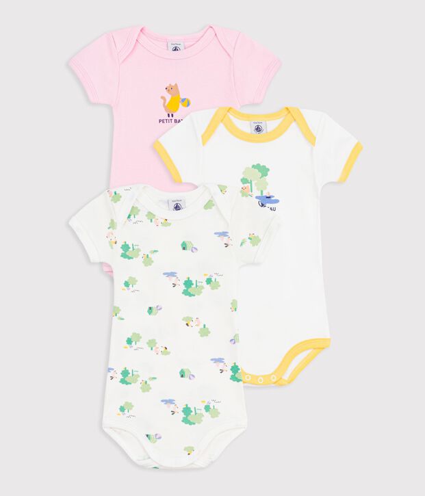 Lot de 3 bodies manches courtes en coton multicouleur