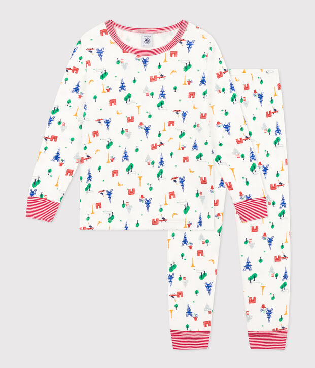 Pyjama imprim&eacute; motif Paris en coton enfant blanc/bleu/multicouleur
