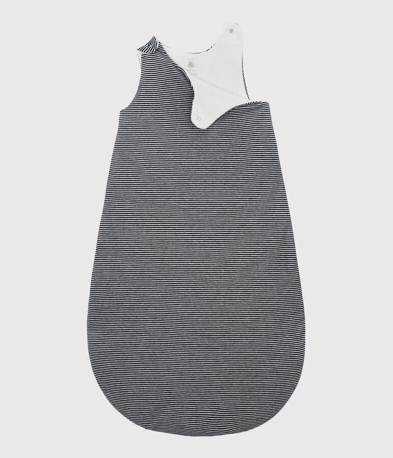 Gigoteuse ray&eacute;e b&eacute;b&eacute; en velours de coton biologique bleu/blanc