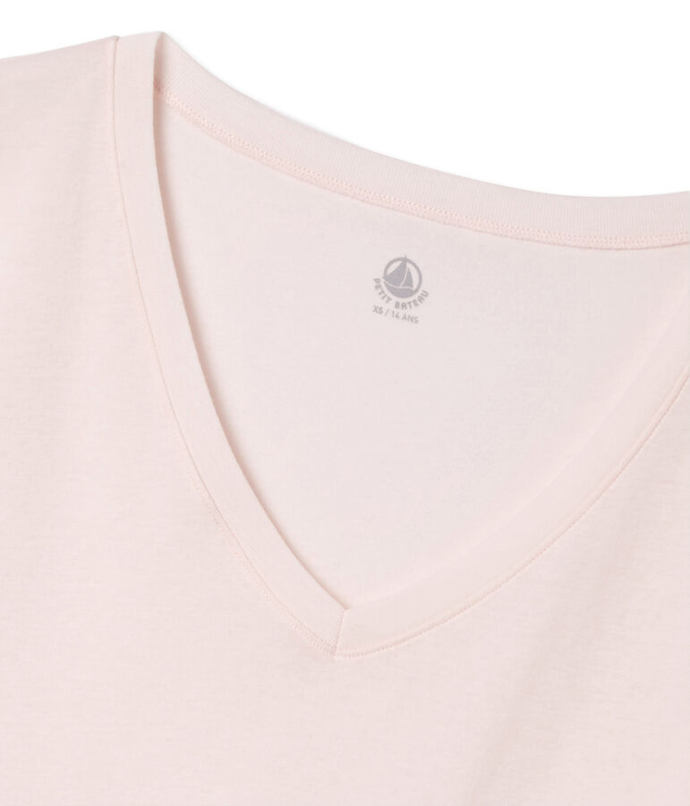 Tee shirt manches courtes col v femme rose FLEUR
