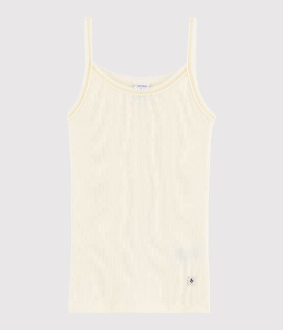 Chemise à bretelles en laine et coton petite fille blanc MARSHMALLOW