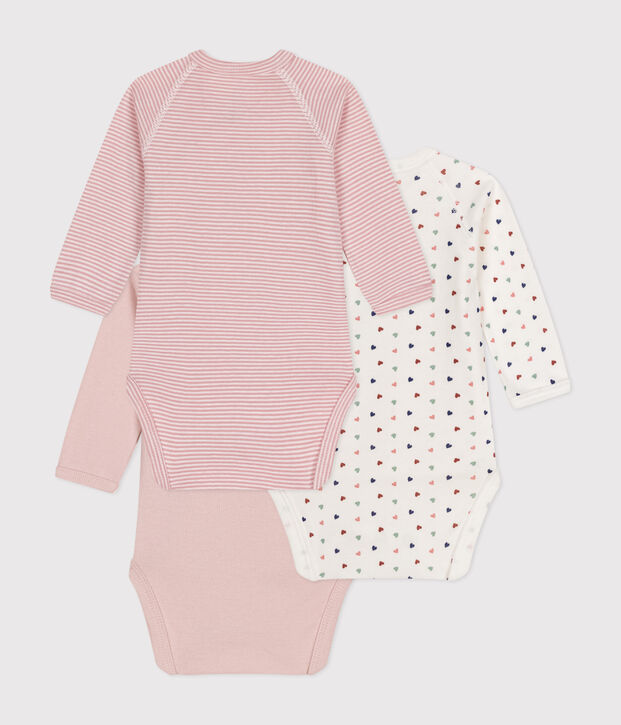 Set van 3 katoenen overslagbody's met lange mouw voor baby's multicouleur