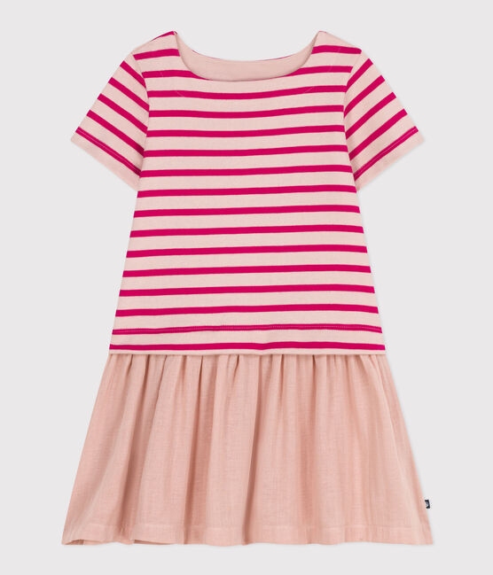 Robe manches courtes jersey épais et gaze de coton enfant fille SALINE/ DELHI