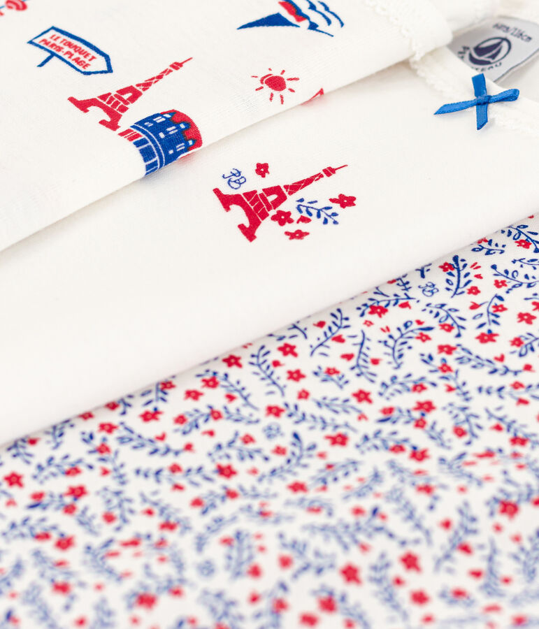 Set van 3 katoenen meisjeshemdjes met bandjes en Parijs-print multicouleur