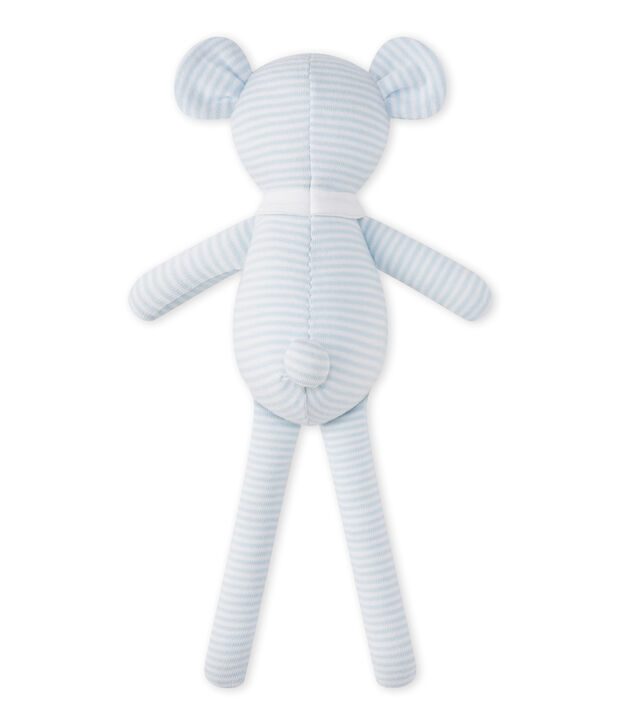 Doudou ourson ray&eacute; milleraies bleu/blanc