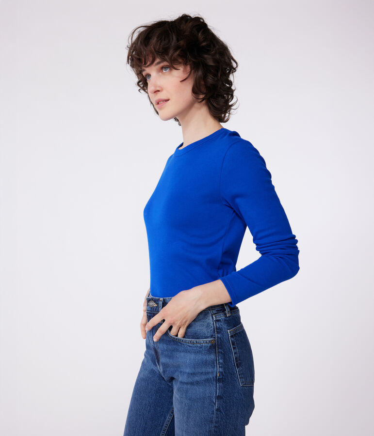 Effen katoenen T-shirt L'Iconique voor dames blauw