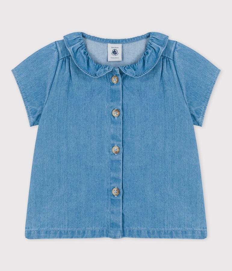 Blouse van licht biologisch denim voor baby's blauw
