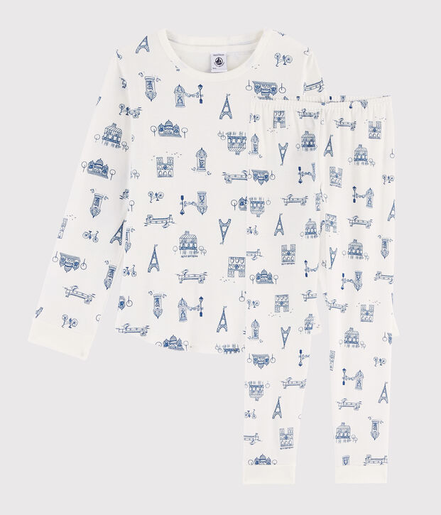 Pyjama enfant imprim&eacute; Paris en c&ocirc;te blanc/bleu