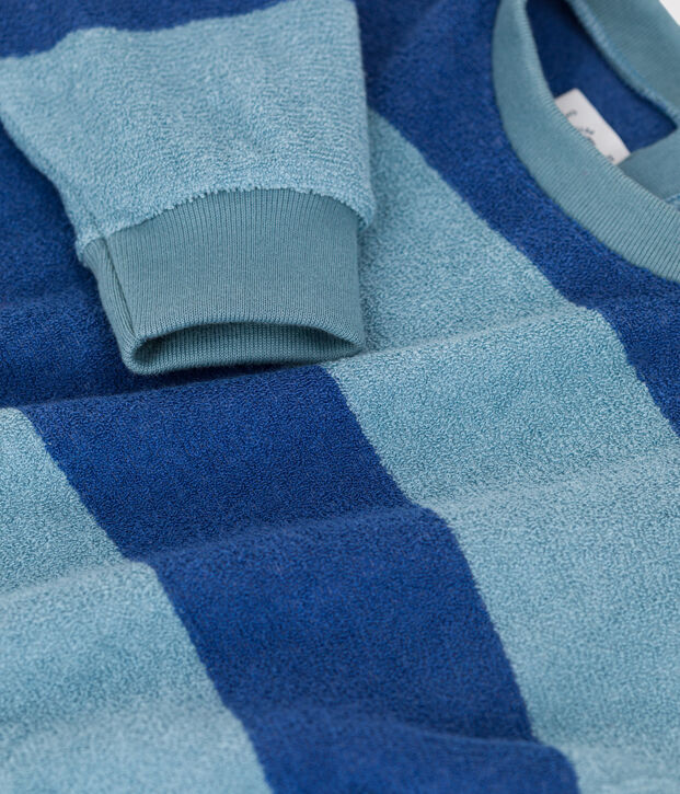 Sweatshirt &agrave; rayure b&eacute;b&eacute; en bouclette &eacute;ponge bleu/bleu