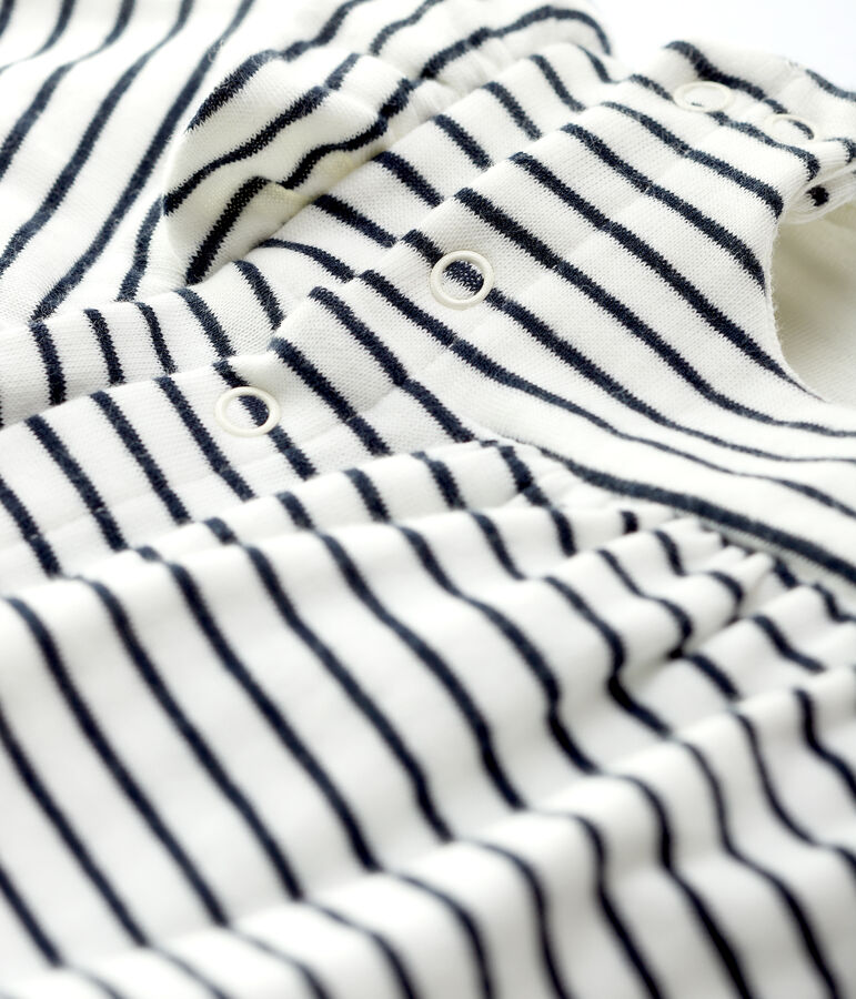 Gestreepte jurk in biologisch katoen voor babymeisjes wit MARSHMALLOW/blauw SMOKING