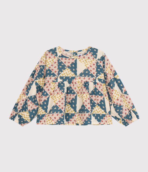 Blouse in katoenen gaas voor meisjes roze/multicouleur