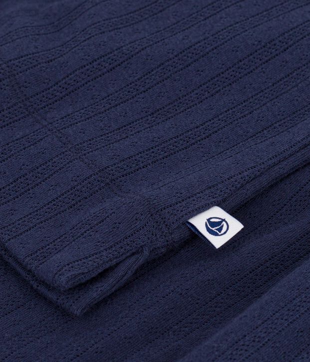 Pyjama manches courtes femme en coton ajour&eacute; bleu