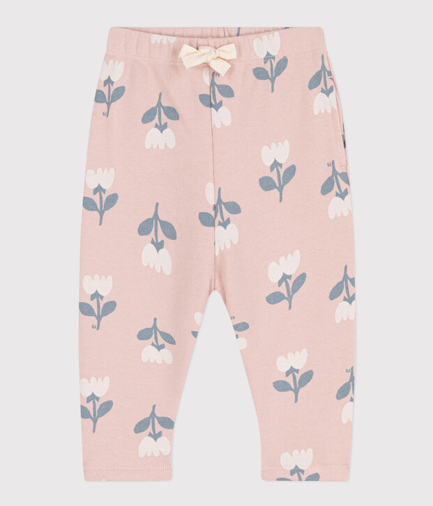 Broek in molton met print voor baby's roze/multicouleur