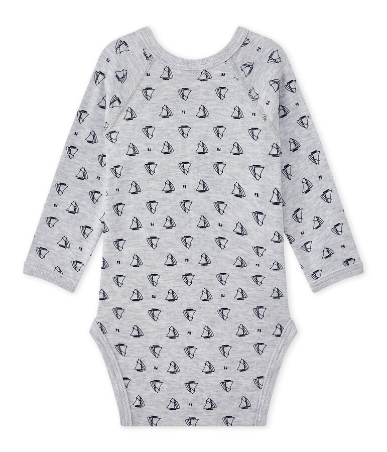 Eerste body met lange mouwen en print voor jongens grijs POUSSIERE/blauw MEDIEVAL