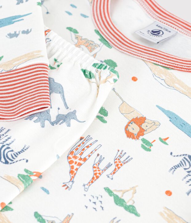 Katoenen kinderpyjama met savanneprint wit/multicouleur