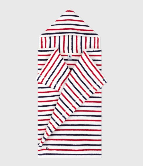 Cape de bain bébé imprimée à rayures en éponge blanc MARSHMALLOW/blanc MULTICO