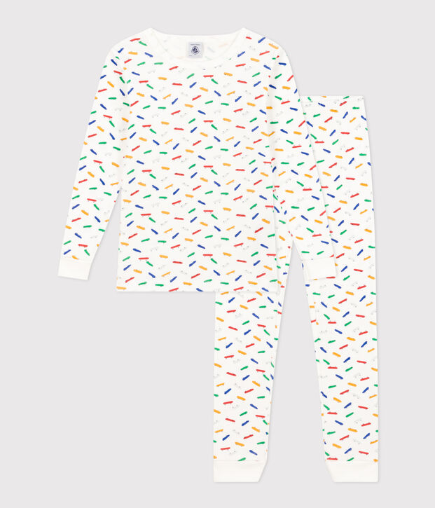 Pyjama ajust&eacute; en coton imprim&eacute; skateboard enfant blanc/multicouleur
