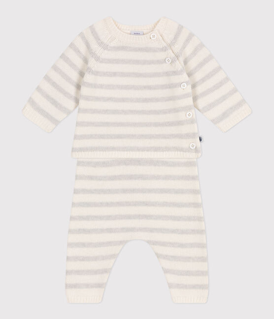 Ensemble bébé deux pièces en tricot laine et coton blanc MARSHMALLOW/ MONTELIMAR