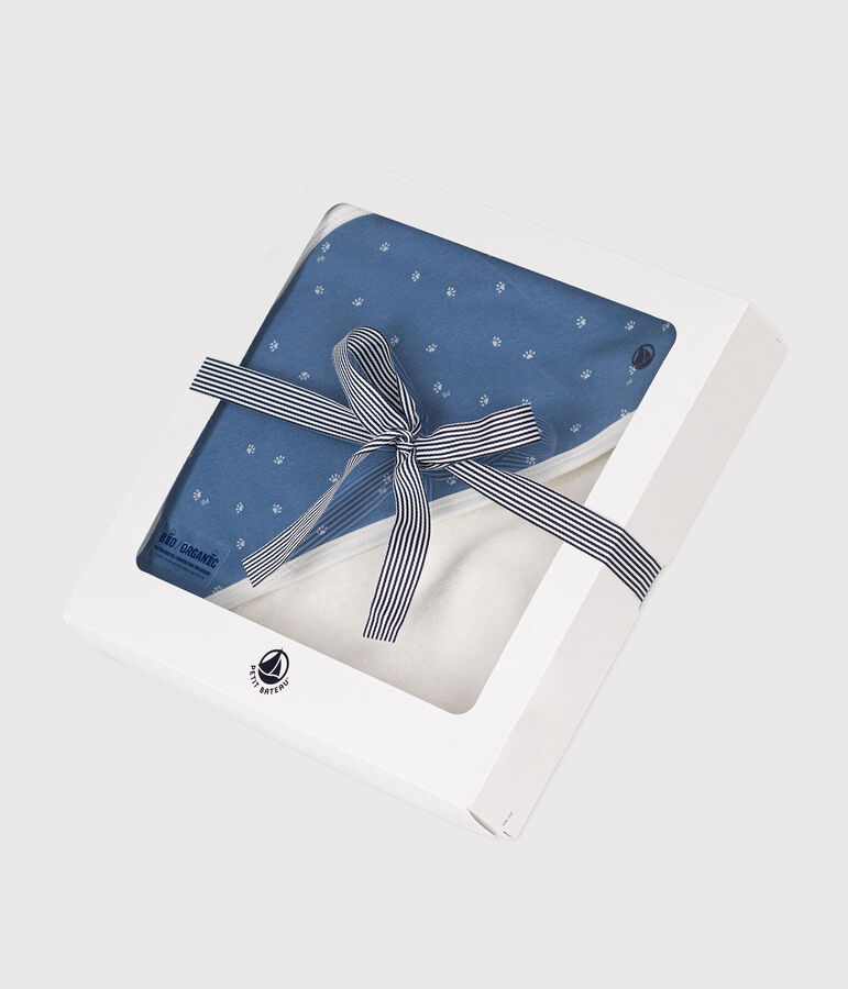 Carr&eacute; de bain en coton bleu/blanc