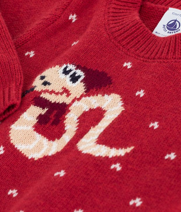 Pull en tricot de laine et coton b&eacute;b&eacute; rouge