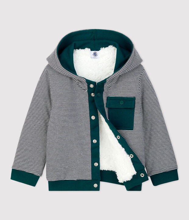 Cardigan van sherpa baby. wit/groen