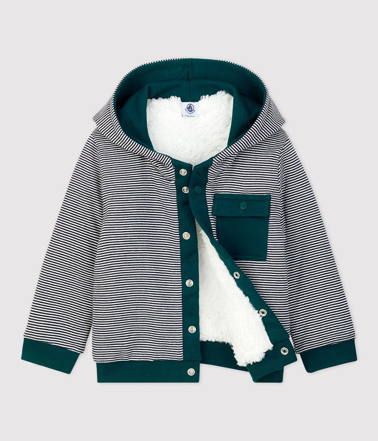 Cardigan van sherpa baby. wit MARSHMALLOW/groen PINEDE