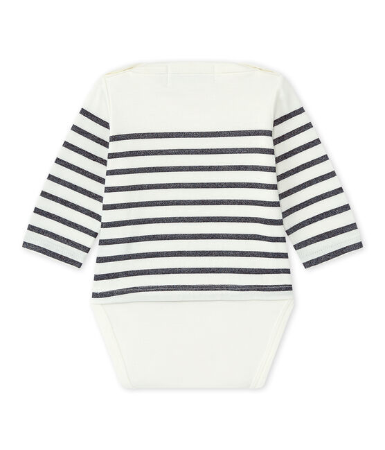 Marinebody met lange mouwen voor babymeisjes wit MARSHMALLOW/blauw SMOKING