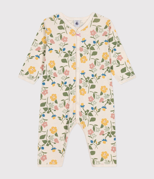 Katoenen babypyjama zonder voetjes met bloemenprint ecru/multicouleur