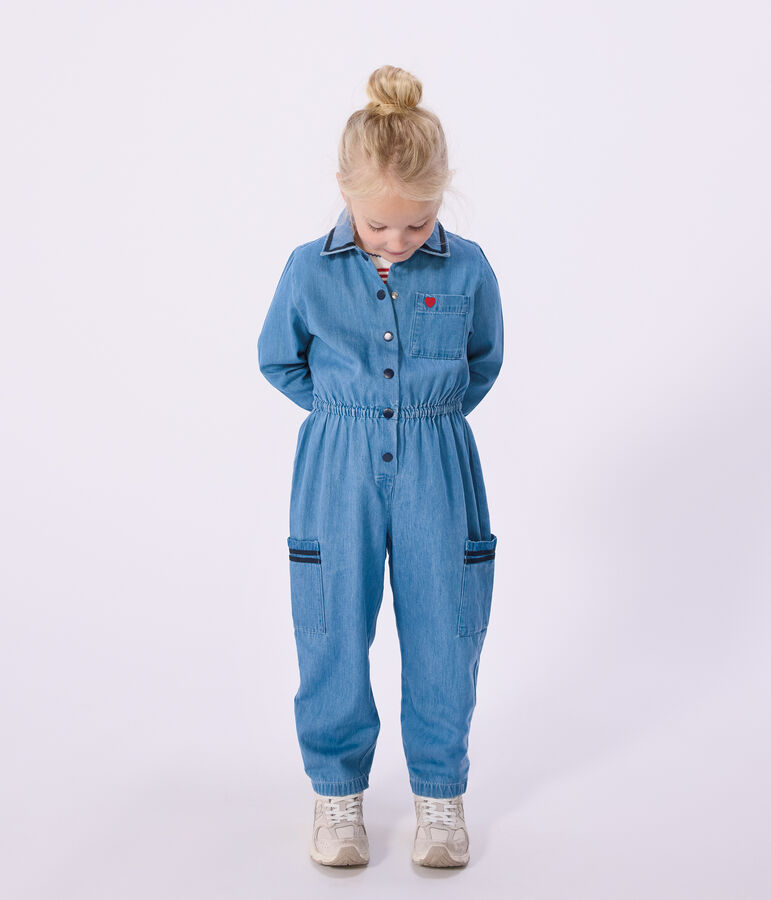 Lange katoenen jumpsuit voor kinderen blauw DENIM CLAIR