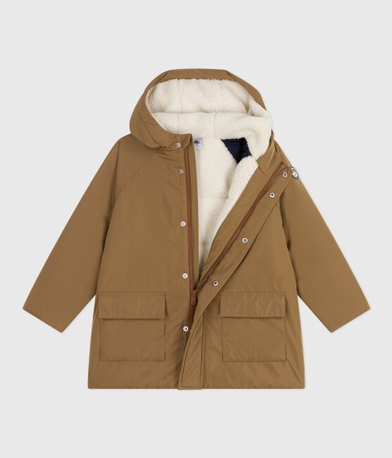 Halflange effen parka voor kinderen bruin ROCHE
