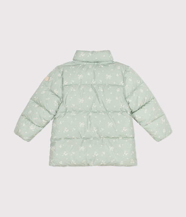 Donsjack met oprolbare capuchon voor meisjes groen/multicouleur