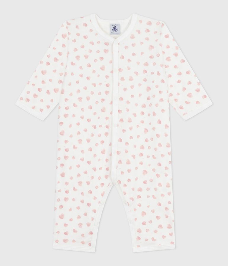Pyjama b&eacute;b&eacute; en coton sans pieds imprim&eacute; blanc/rose
