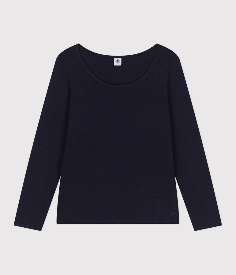 Tee-shirt Le Droit manches longues col danseuse en jersey flamm&eacute; femme bleu