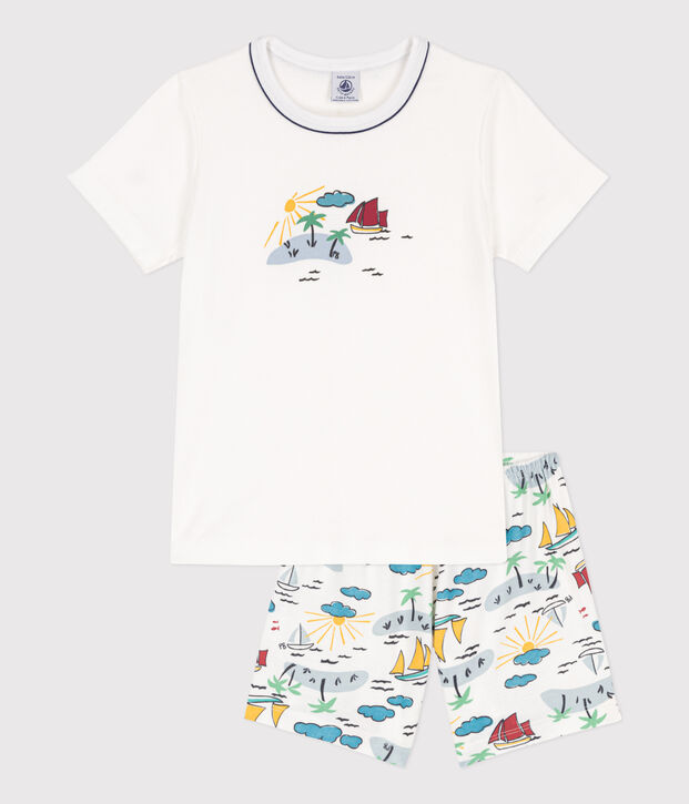 Katoenen ontdekkingspyjama voor kleine meisjes en jongens wit/multicouleur