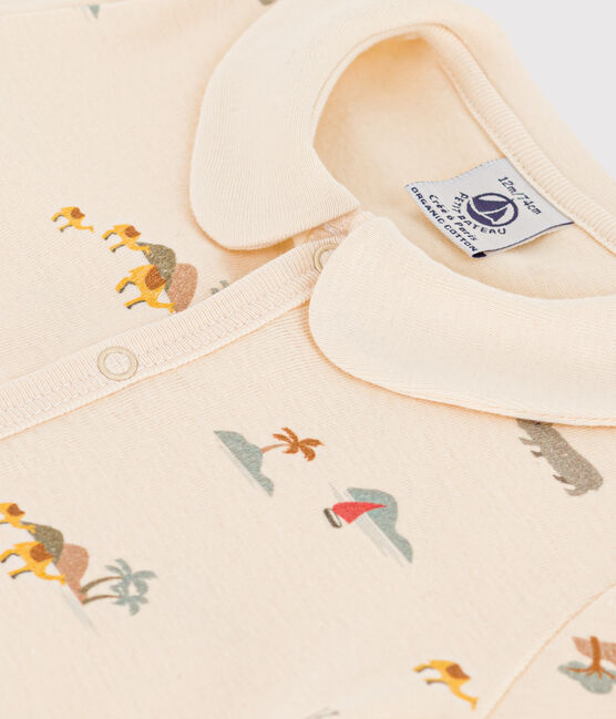 Korte playsuit met palmbomen van katoen voor baby's wit AVALANCHE/ MULTICO