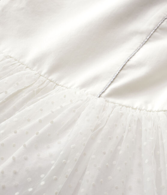 Robe cérémonie en satin et tulle enfant fille blanc MARSHMALLOW
