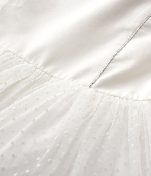 Ceremoniejurk van satijn en tule voor meisjes wit