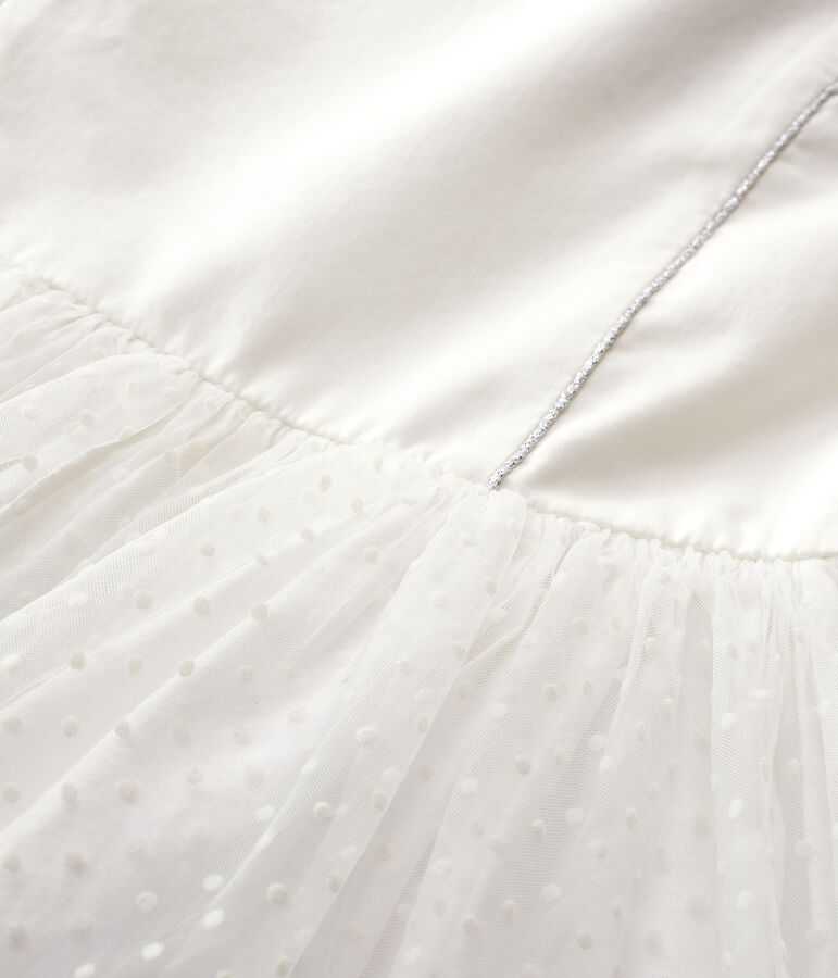 Ceremoniejurk van satijn en tule voor meisjes wit