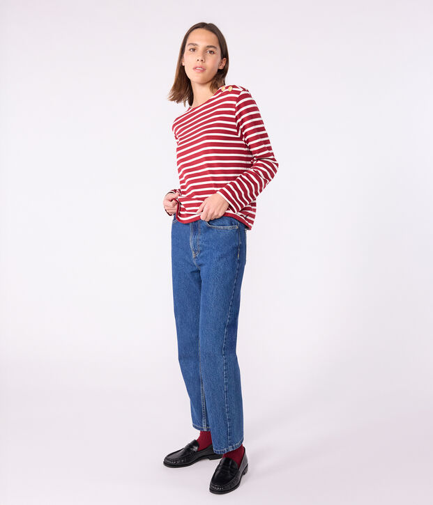 Marini&egrave;re femme en coton rouge/&eacute;cru