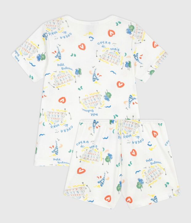 Korte katoenen kinderpyjama met Op&eacute;ra-print wit/multicouleur