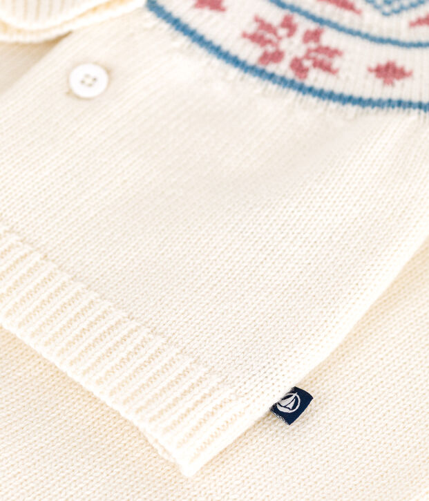 Ensemble 2 pi&egrave;ces b&eacute;b&eacute; cardigan jacquard en tricot blanc/rose