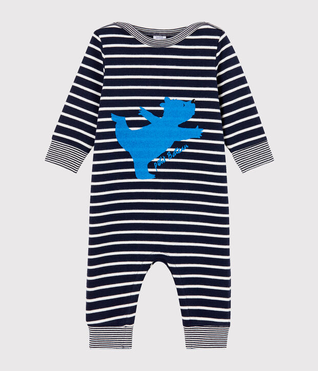 Lang pakje met marinestreep babyjongen blauw/wit