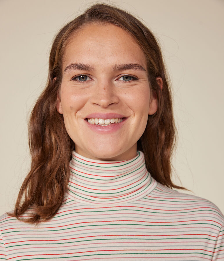 L'ICONIQUE, dames-T-shirt met rolkraag in katoen ecru/multicouleur