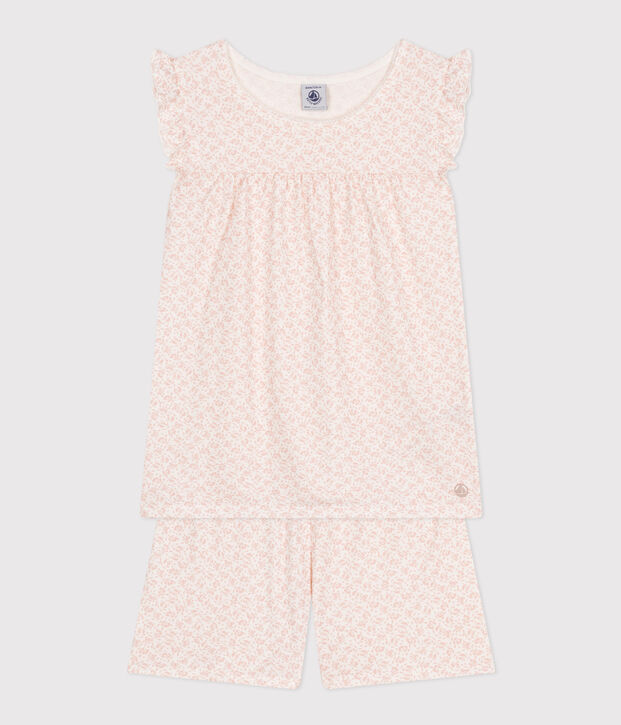 Katoenen pyjamashort met bloemenprint voor kinderen wit/roze
