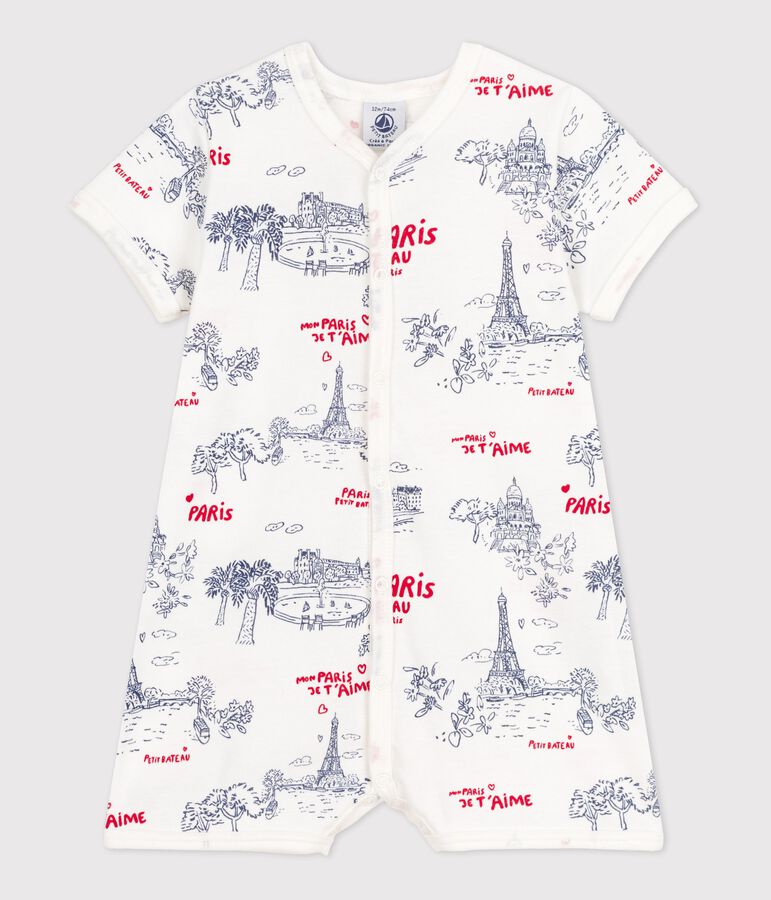 Kort katoenen babypakje met Parijs-print wit MARSHMALLOW/wit MULTICO