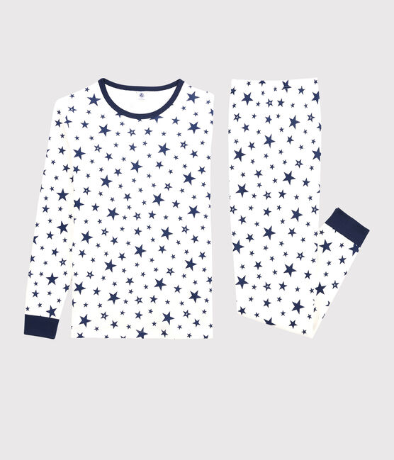 Pyjama étoiles garçon/fille en coton blanc MARSHMALLOW/bleu MEDIEVAL